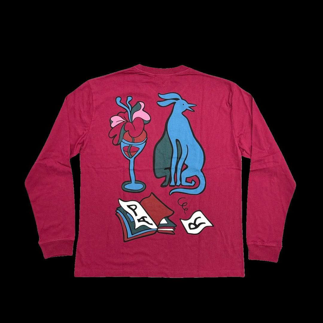 By Parra Wine and Books Long Sleeve T-Shirt (Beet Red)