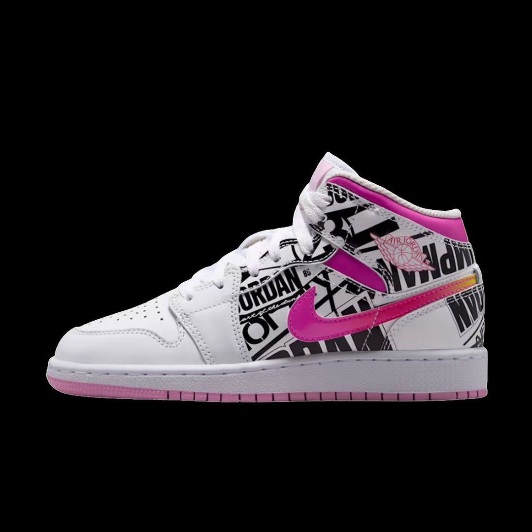 Air Jordan 1 Mid (GS)(Off White/Fire Pink-University Red)