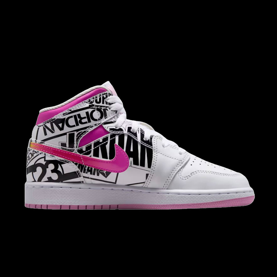 Air Jordan 1 Mid (GS)(Off White/Fire Pink-University Red)