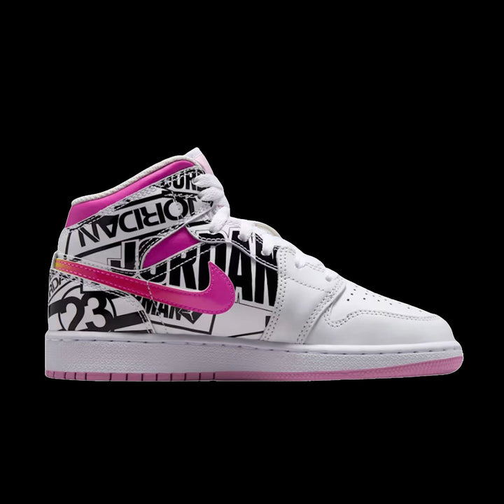 Air Jordan 1 Mid (GS)(Off White/Fire Pink-University Red)