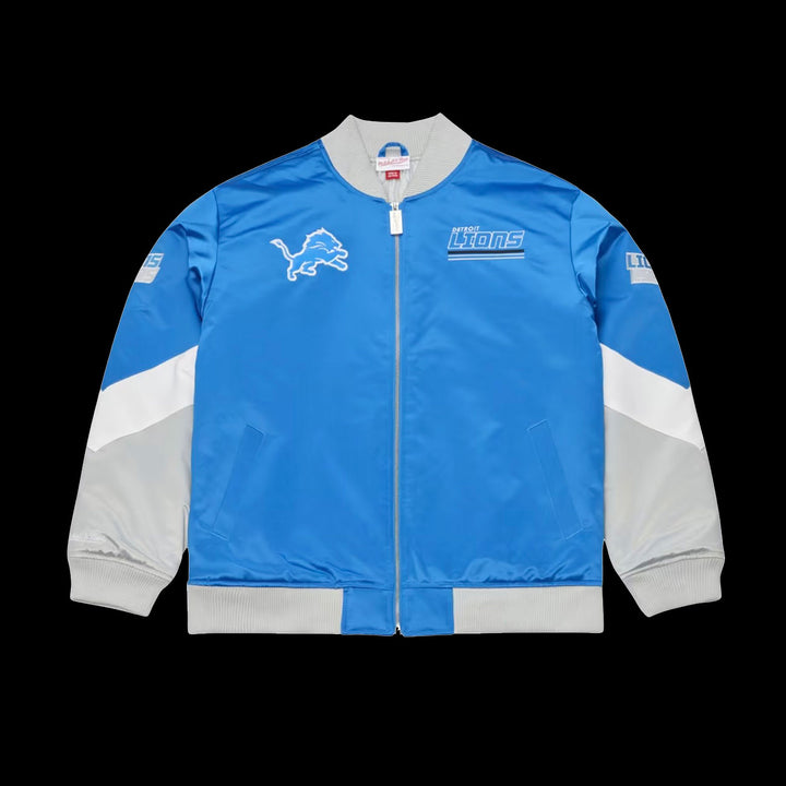 Mitchell &amp; Ness NFL Triple Check Heavyweight Satin Jacket Detroit Lions (Blue)