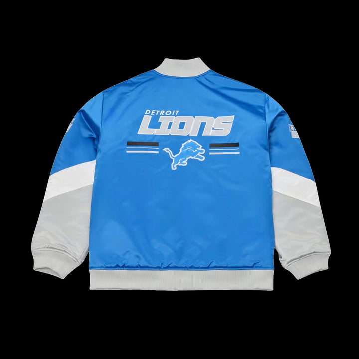 Mitchell &amp; Ness NFL Triple Check Heavyweight Satin Jacket Detroit Lions (Blue)
