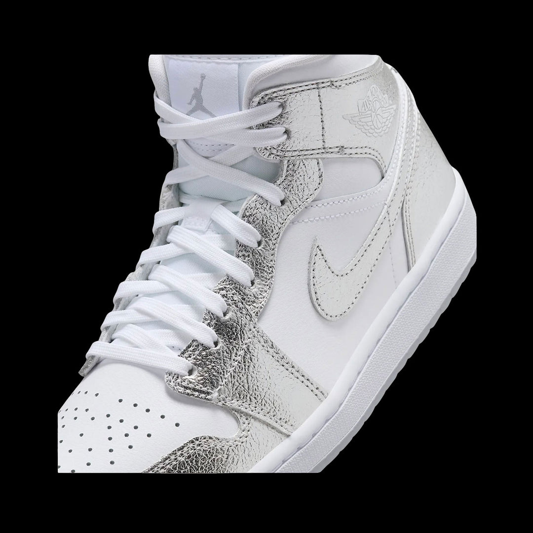 WMNS Air Jordan 1 Mid SE (White/Metallic Silver-Wolf Grey)