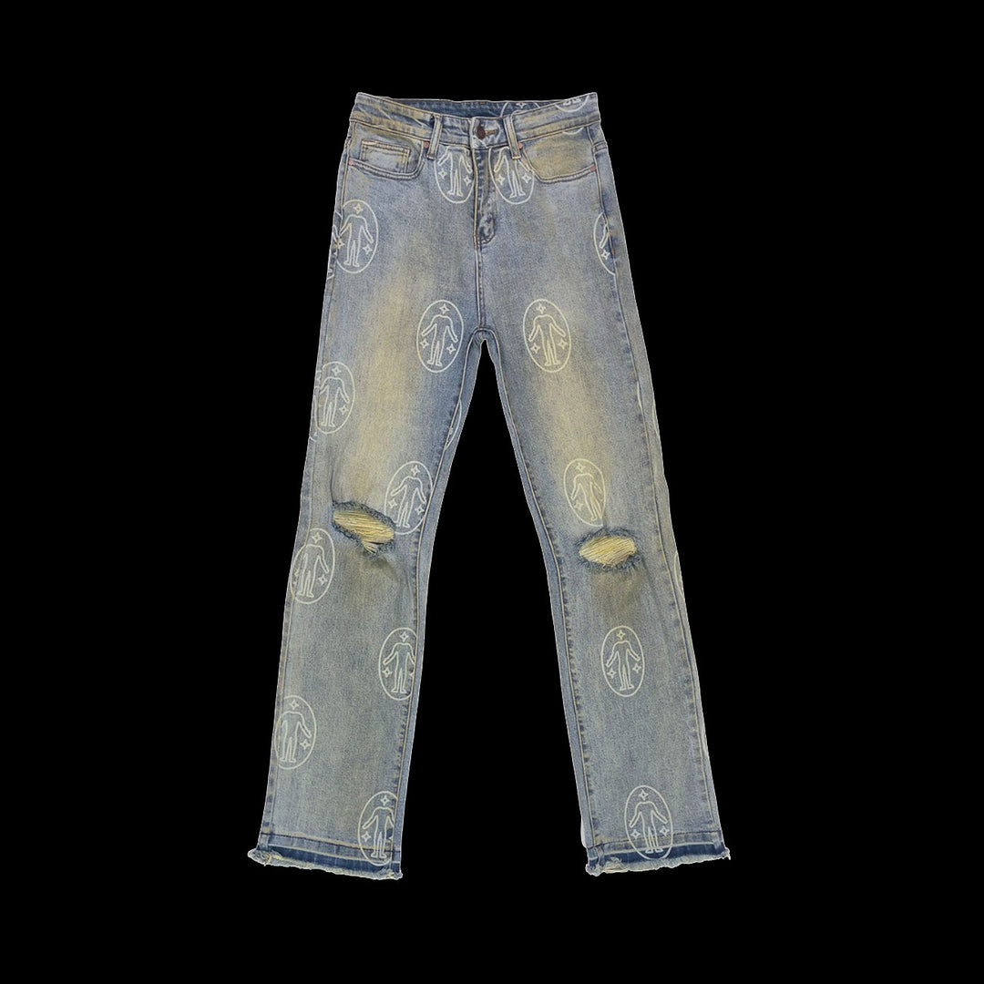 Untitled Artworks Denim Pants Allover Logo (Chalk Blue)