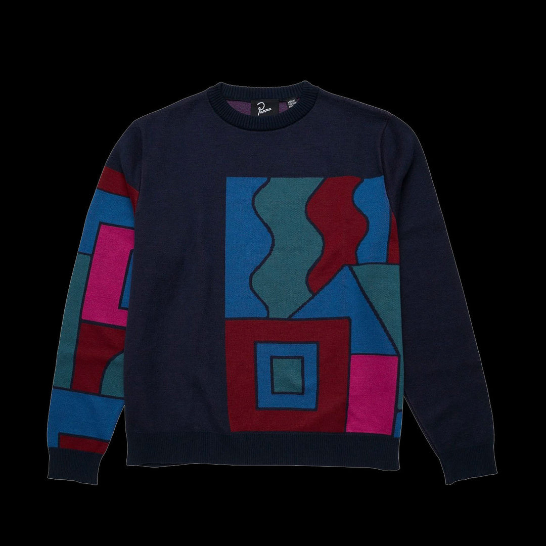 By Parra Blocked Landscape Knitted Pullover (Navy)