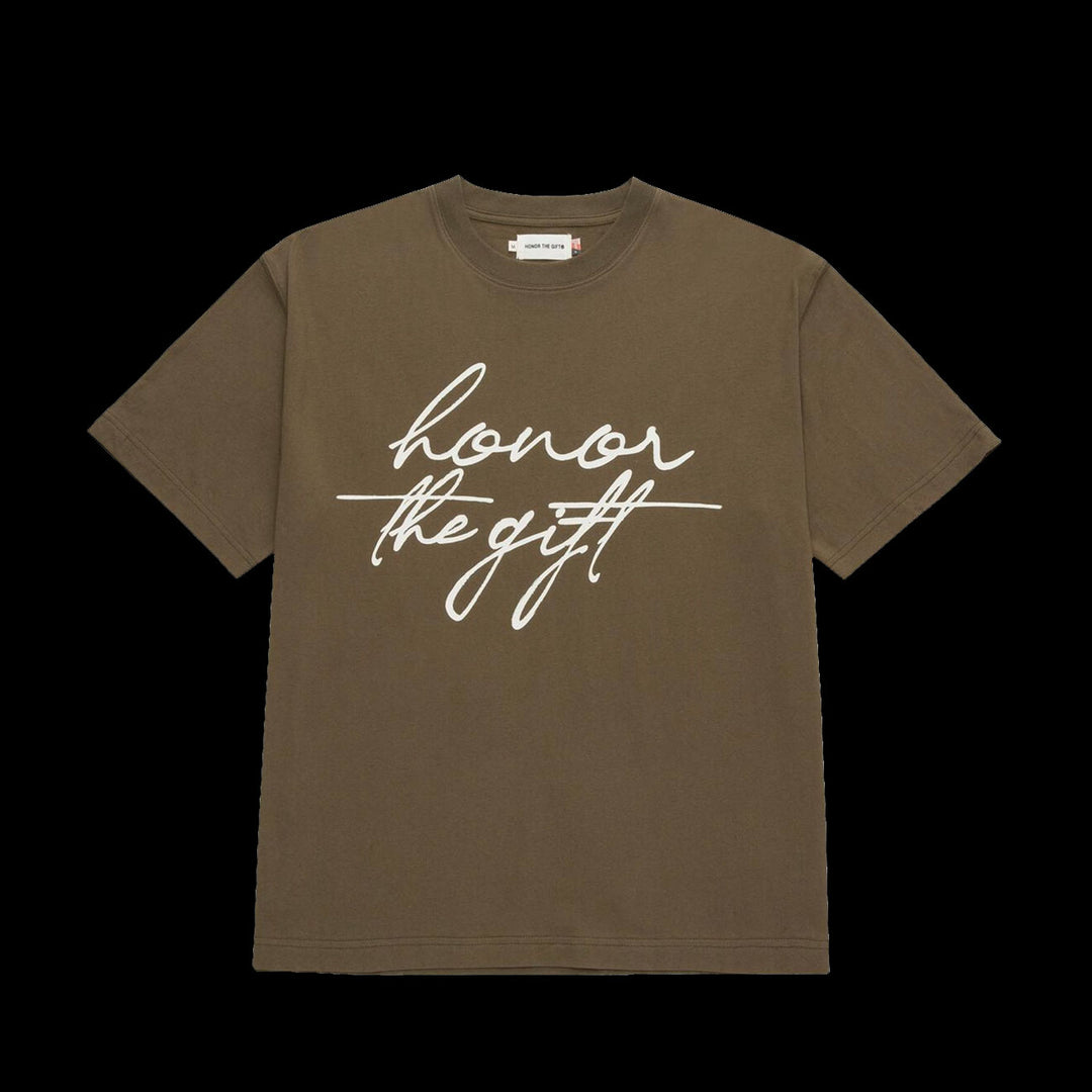 Honor The Gift Script T-Shirt (Olive)