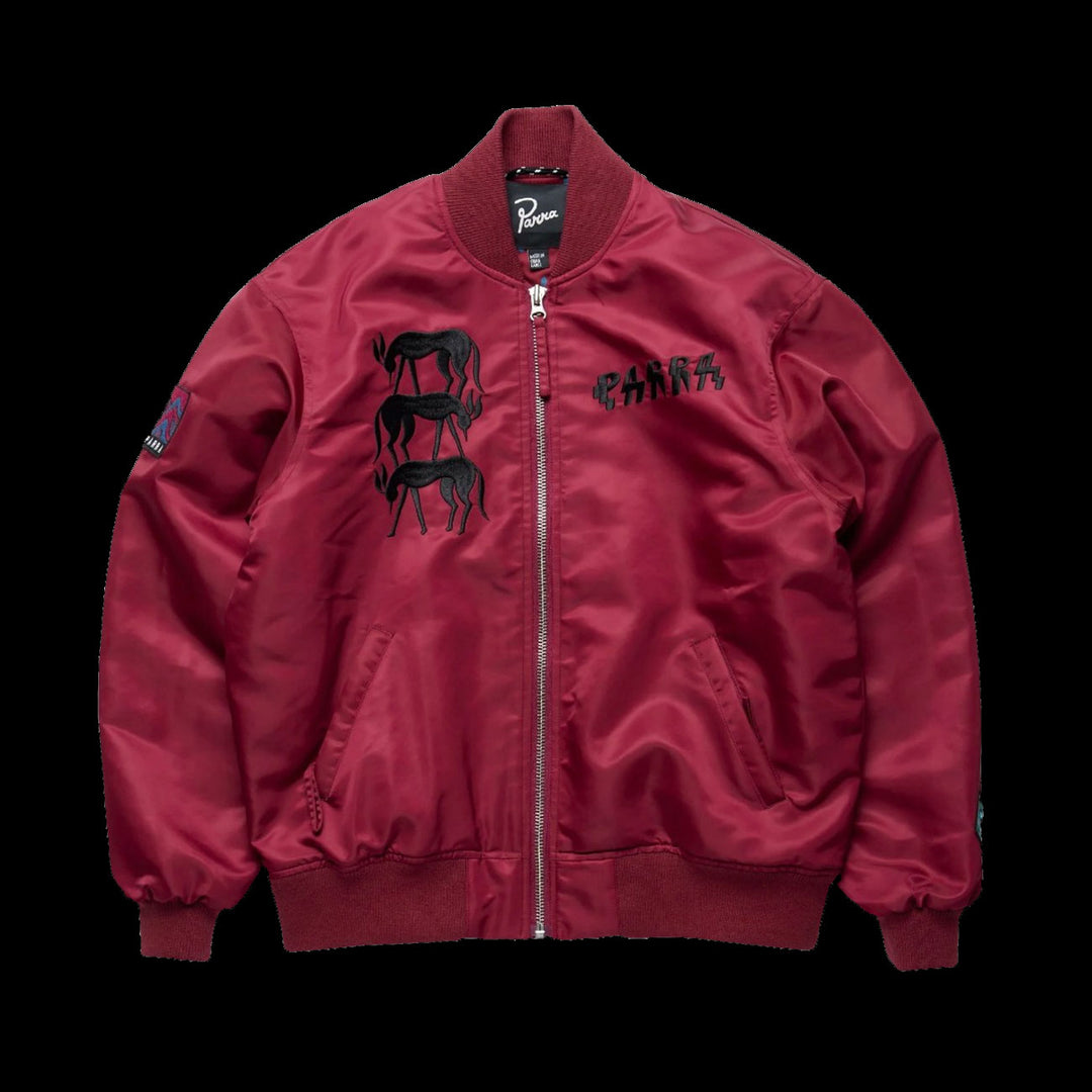 By Parra Stacked Pets Varsity Jacket (Deep Red)